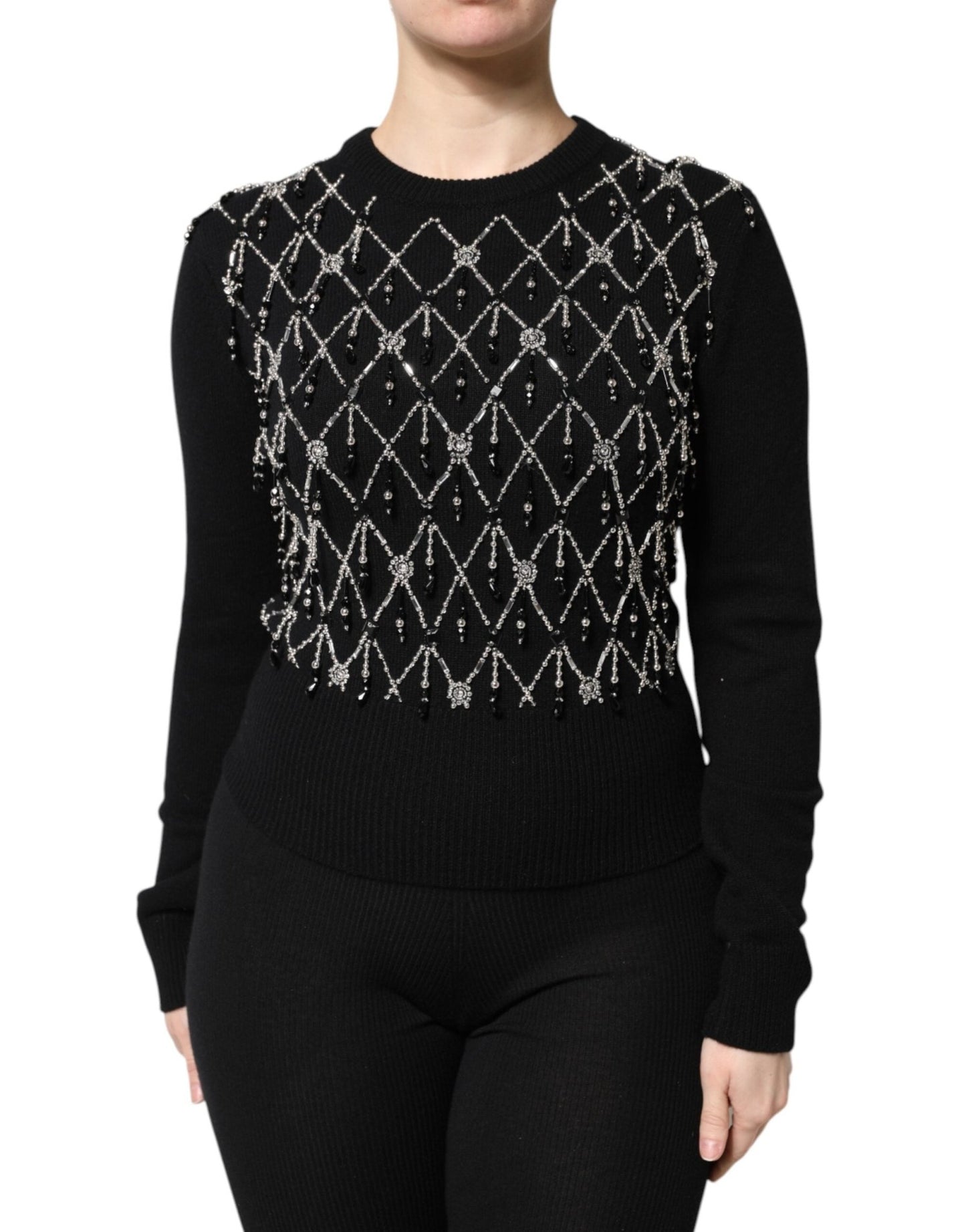 Dolce & Gabbana Black Cashmere Embellished Long Sleeves Top – IT36|XXS par Dolce & Gabbana | Disponible sur Sandy Store ByNet