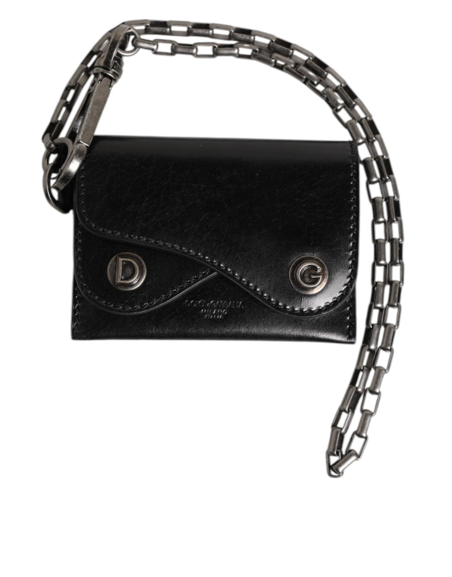 Dolce & Gabbana Black Cavallo Leather Wallet Chain Snap Bifold Card Holder – par Dolce & Gabbana | Disponible sur Sandy Store ByNet