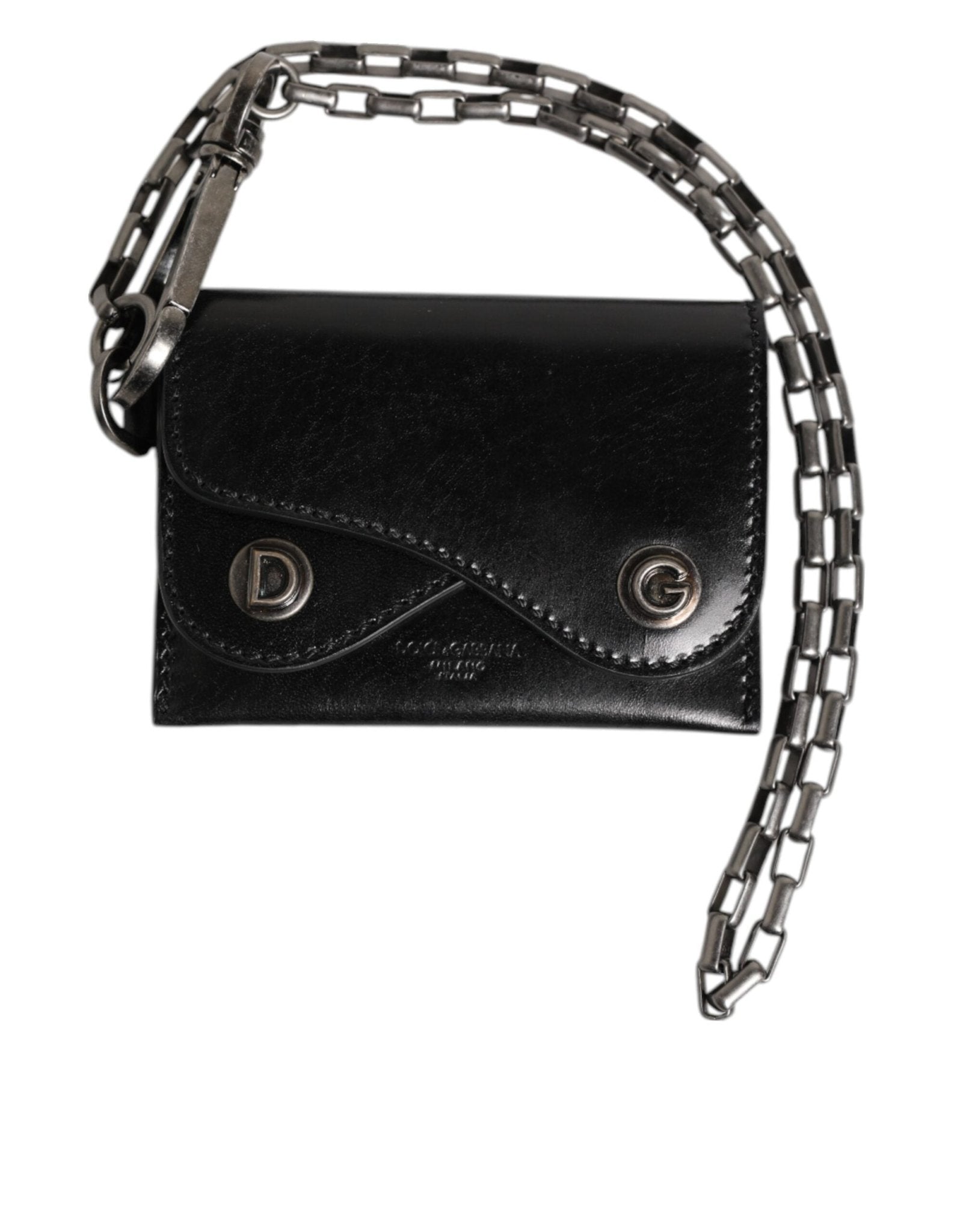 Dolce & Gabbana Black Cavallo Leather Wallet Chain Snap Bifold Card Holder – par Dolce & Gabbana | Disponible sur Sandy Store ByNet