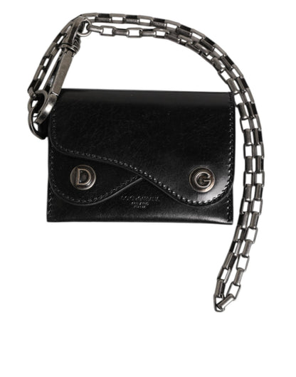 Dolce & Gabbana Black Cavallo Leather Wallet Chain Snap Bifold Card Holder – par Dolce & Gabbana | Disponible sur Sandy Store ByNet