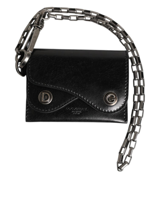 Dolce & Gabbana Black Cavallo Leather Wallet Chain Snap Bifold Card Holder – par Dolce & Gabbana | Disponible sur Sandy Store ByNet