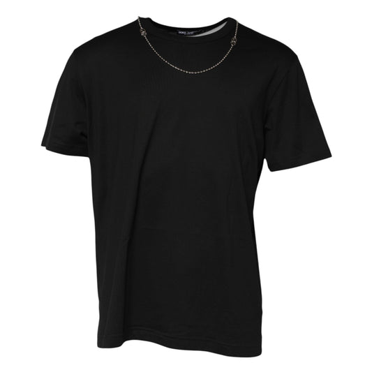 Dolce & Gabbana Black Chain Necklace Cotton Crewneck T-shirt – IT60 | 3XL par Dolce & Gabbana | Disponible sur Sandy Store ByNet