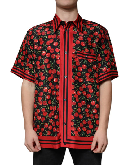 Dolce & Gabbana Black Cherry Silk Button Down Casual Shirt – IT42 | XL par Dolce & Gabbana | Disponible sur Sandy Store ByNet