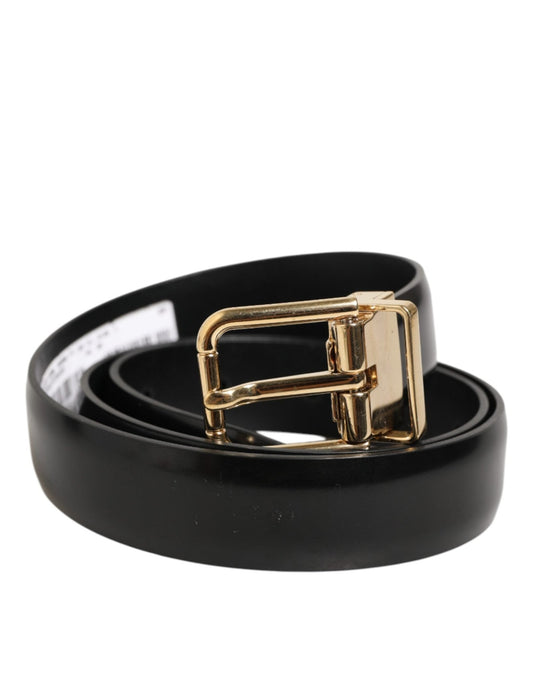 Dolce & Gabbana Black Classic Leather Gold - Tone Buckle Belt – 80 cm / 32 Inches par Dolce & Gabbana | Disponible sur Sandy Store ByNet