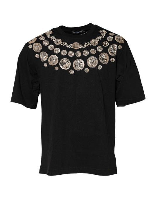 Dolce & Gabbana Black Coin Print Cotton Crew Neck T-shirt – IT44 | XS par Dolce & Gabbana | Disponible sur Sandy Store ByNet