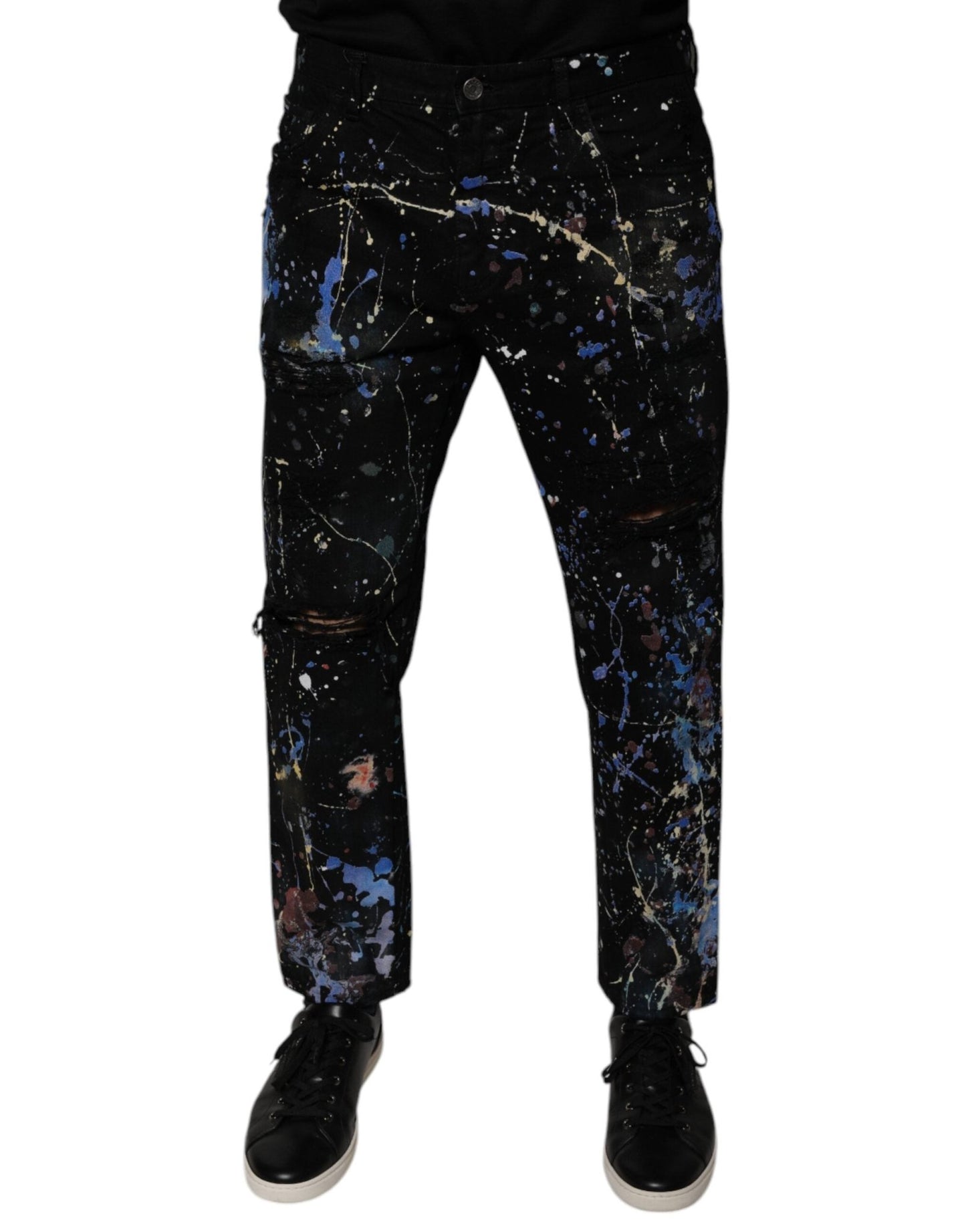 Dolce & Gabbana Black Color Splash Cotton Skinny Denim Jeans – IT48 | M par Dolce & Gabbana | Disponible sur Sandy Store ByNet