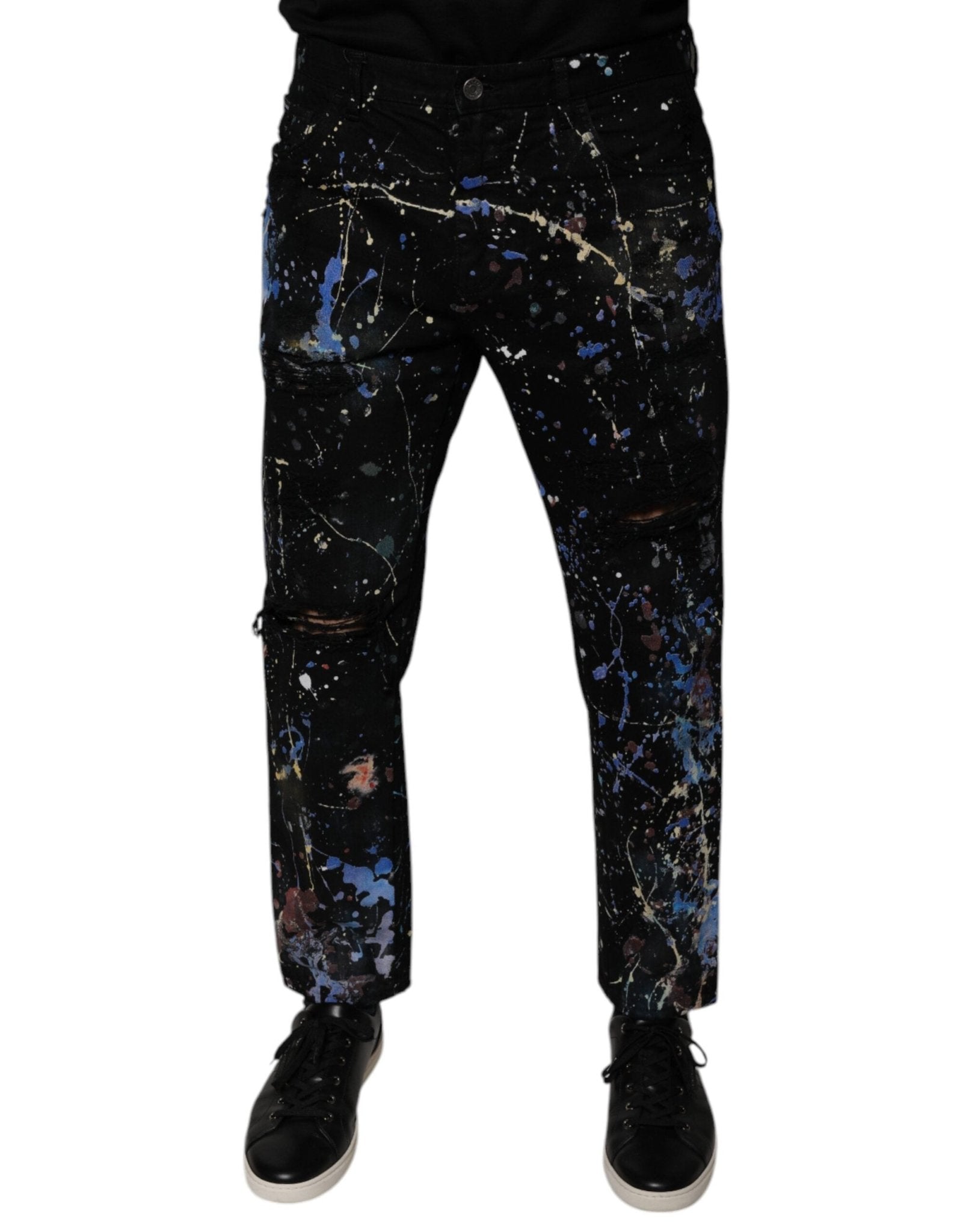Dolce & Gabbana Black Color Splash Cotton Skinny Denim Jeans – IT48 | M par Dolce & Gabbana | Disponible sur Sandy Store ByNet