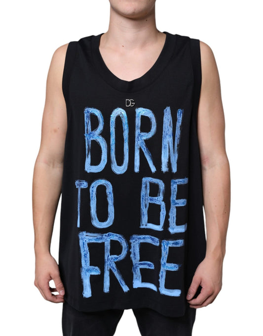 Dolce & Gabbana Black Cotton Born To Be Free Sleeveless T-shirt – IT52 | XL par Dolce & Gabbana | Disponible sur Sandy Store ByNet