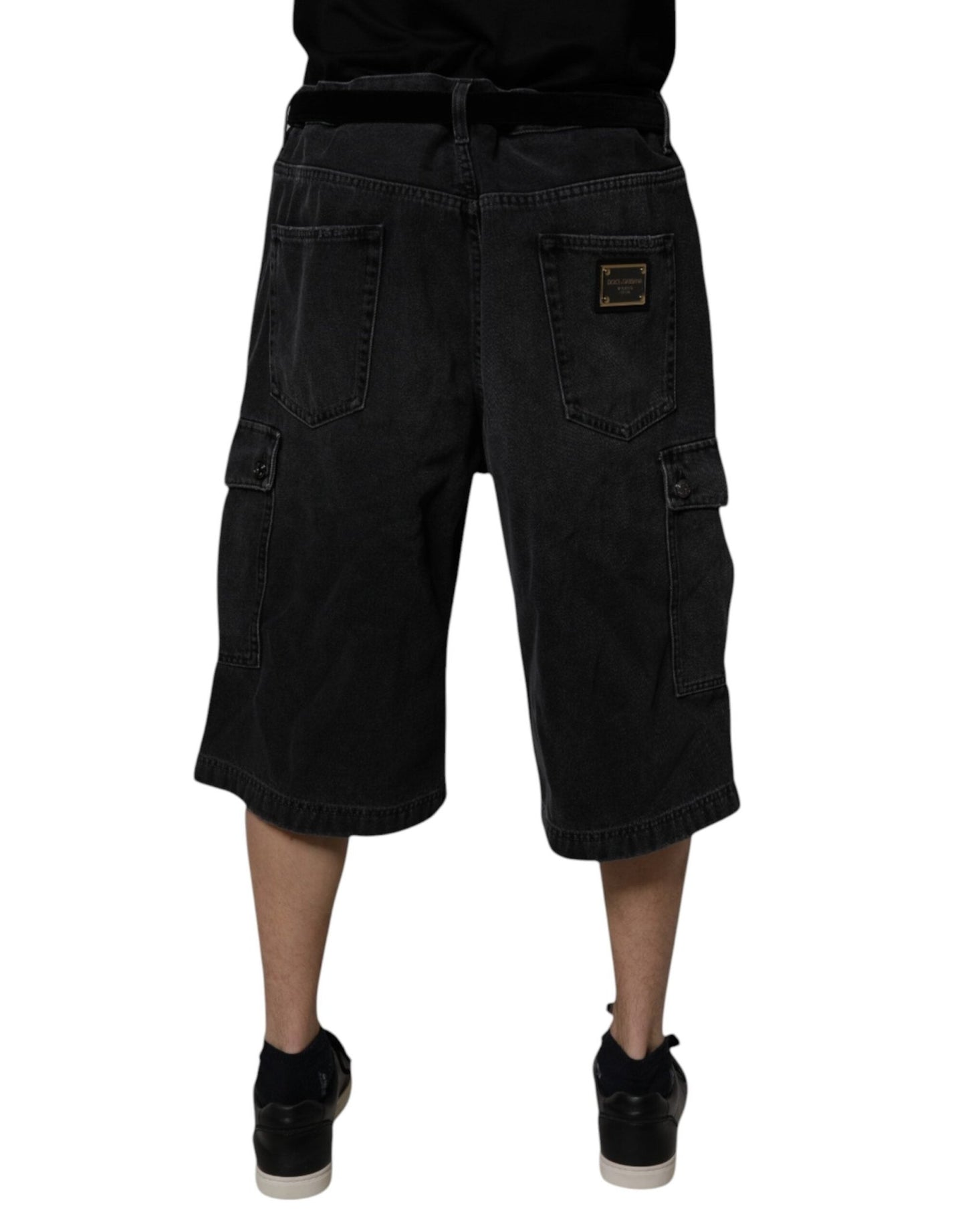 Dolce & Gabbana Black Cotton Cargo Denim Men Bermuda Shorts - Sandy Store ByNet