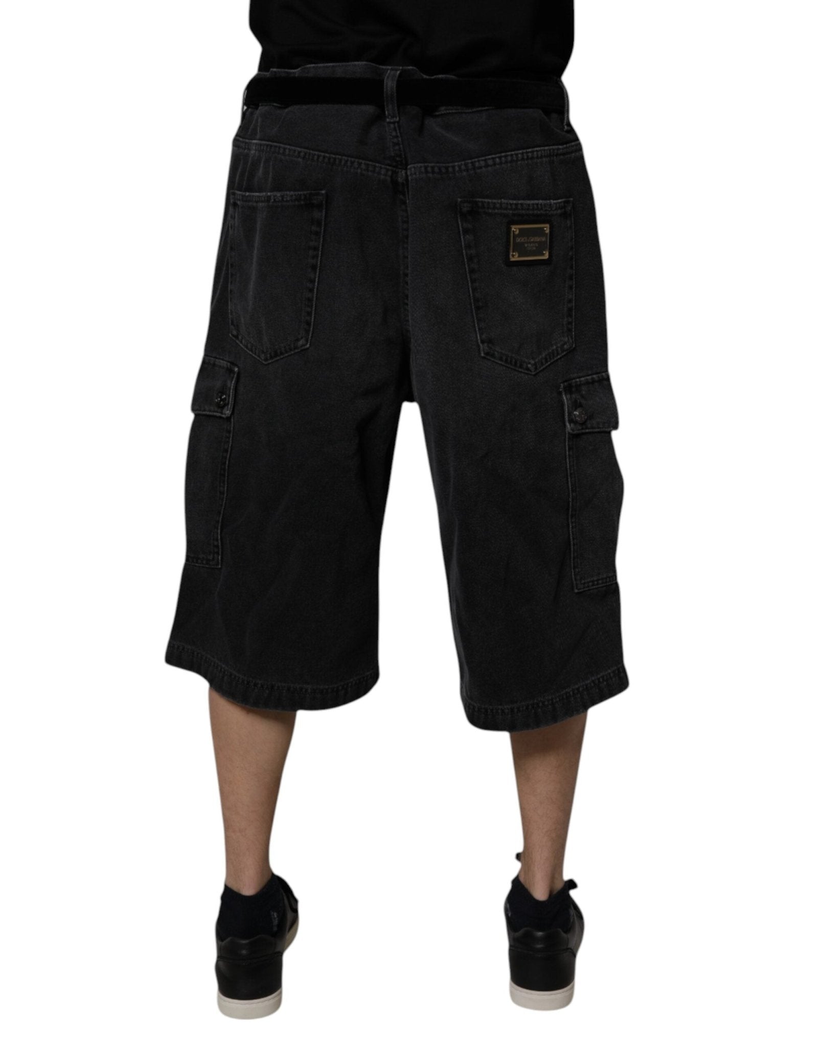 Dolce & Gabbana Black Cotton Cargo Denim Men Bermuda Shorts - Sandy Store ByNet