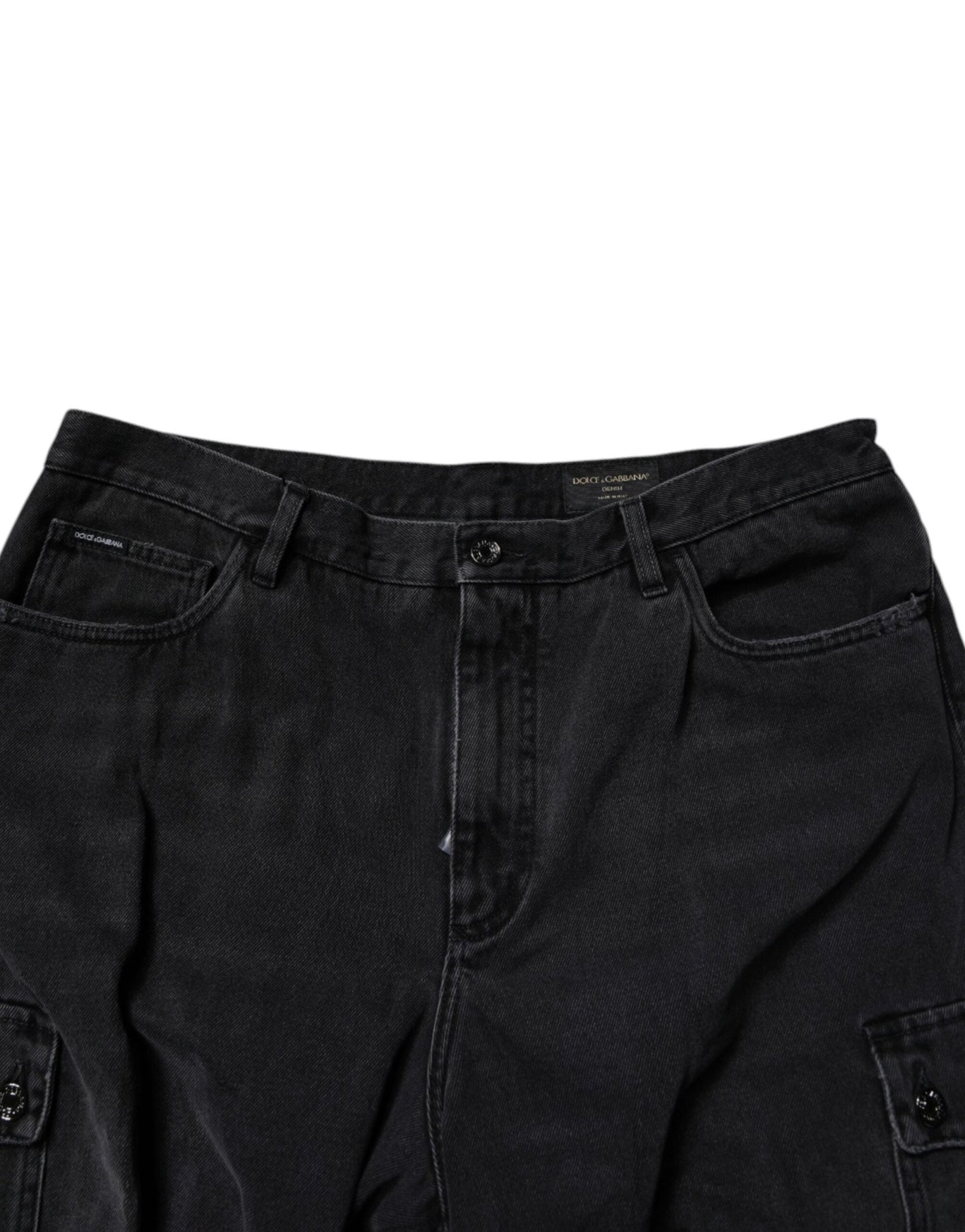 Dolce & Gabbana Black Cotton Cargo Denim Men Bermuda Shorts - Sandy Store ByNet