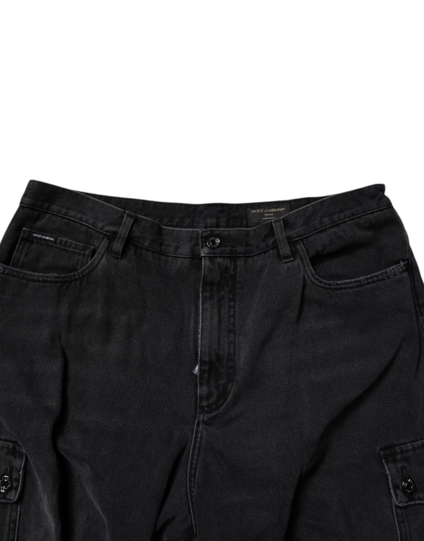 Dolce & Gabbana Black Cotton Cargo Denim Men Bermuda Shorts - Sandy Store ByNet