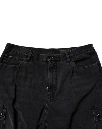 Dolce & Gabbana Black Cotton Cargo Denim Men Bermuda Shorts - Sandy Store ByNet