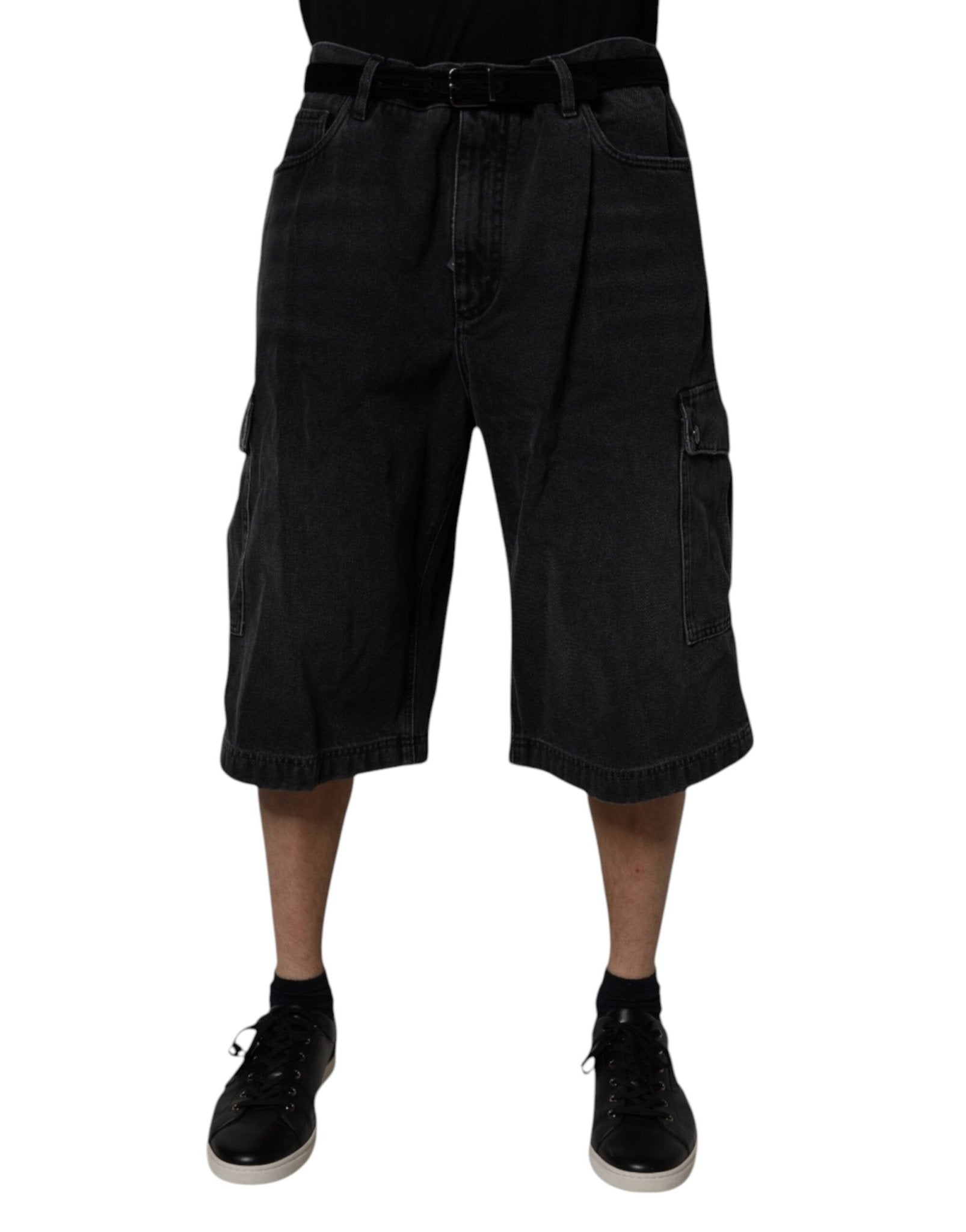 Dolce & Gabbana Black Cotton Cargo Denim Men Bermuda Shorts - Sandy Store ByNet