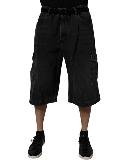 Dolce & Gabbana Black Cotton Cargo Denim Men Bermuda Shorts - Sandy Store ByNet