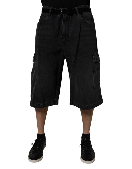 Dolce & Gabbana Black Cotton Cargo Denim Men Bermuda Shorts - Sandy Store ByNet