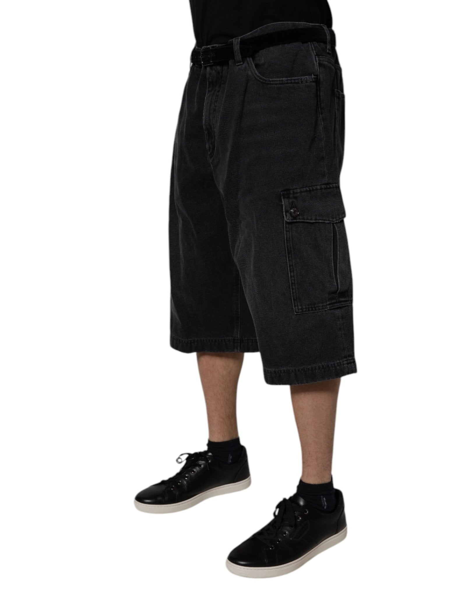 Dolce & Gabbana Black Cotton Cargo Denim Men Bermuda Shorts - Sandy Store ByNet