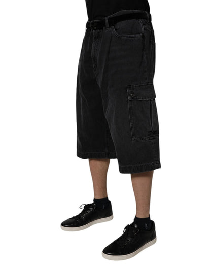 Dolce & Gabbana Black Cotton Cargo Denim Men Bermuda Shorts - Sandy Store ByNet