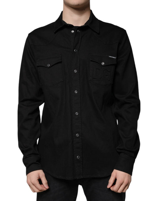Dolce & Gabbana Black Cotton Collared Button Down Shirt - Sandy Store ByNet