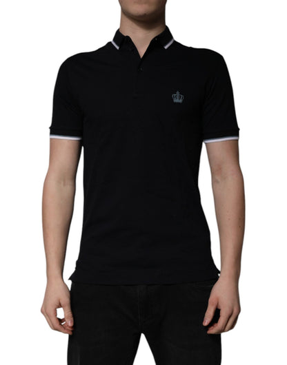 Dolce & Gabbana Black Cotton Crown Collared Polo T-shirt – IT44 | XS par Dolce & Gabbana | Disponible sur Sandy Store ByNet