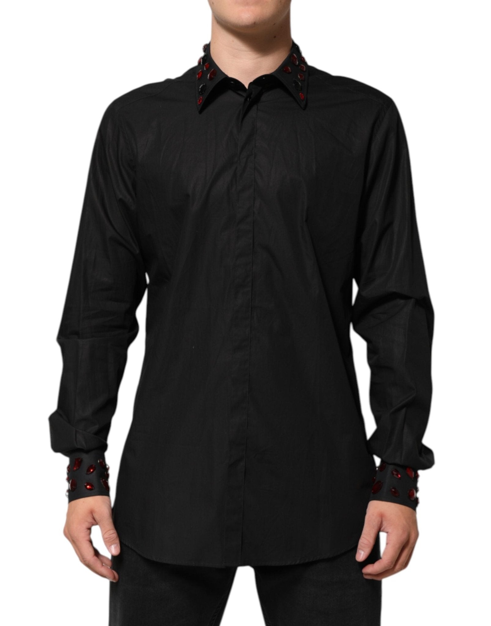 Dolce & Gabbana Black Cotton Embellished Collar Men’s Shirt – IT42 | XL par Dolce & Gabbana | Disponible sur Sandy Store ByNet