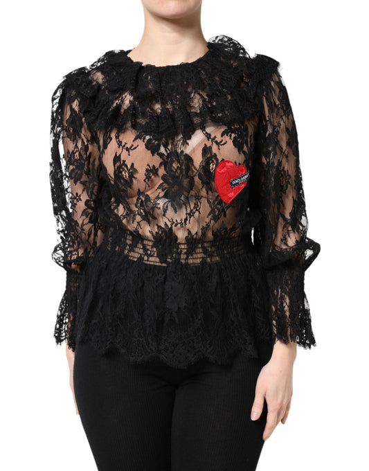 Dolce & Gabbana Black Cotton Floral Lace Women Blouse Top – IT36|XXS par Dolce & Gabbana | Disponible sur Sandy Store ByNet