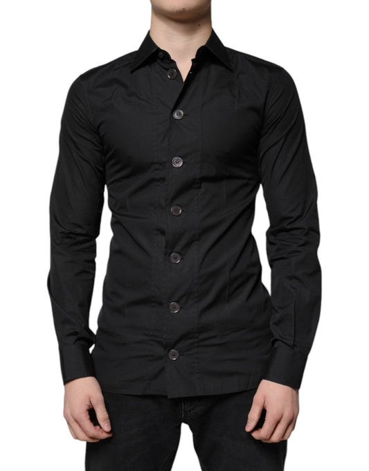 Dolce & Gabbana Black Cotton Formal Long Sleeves Dress Shirt - Sandy Store ByNet