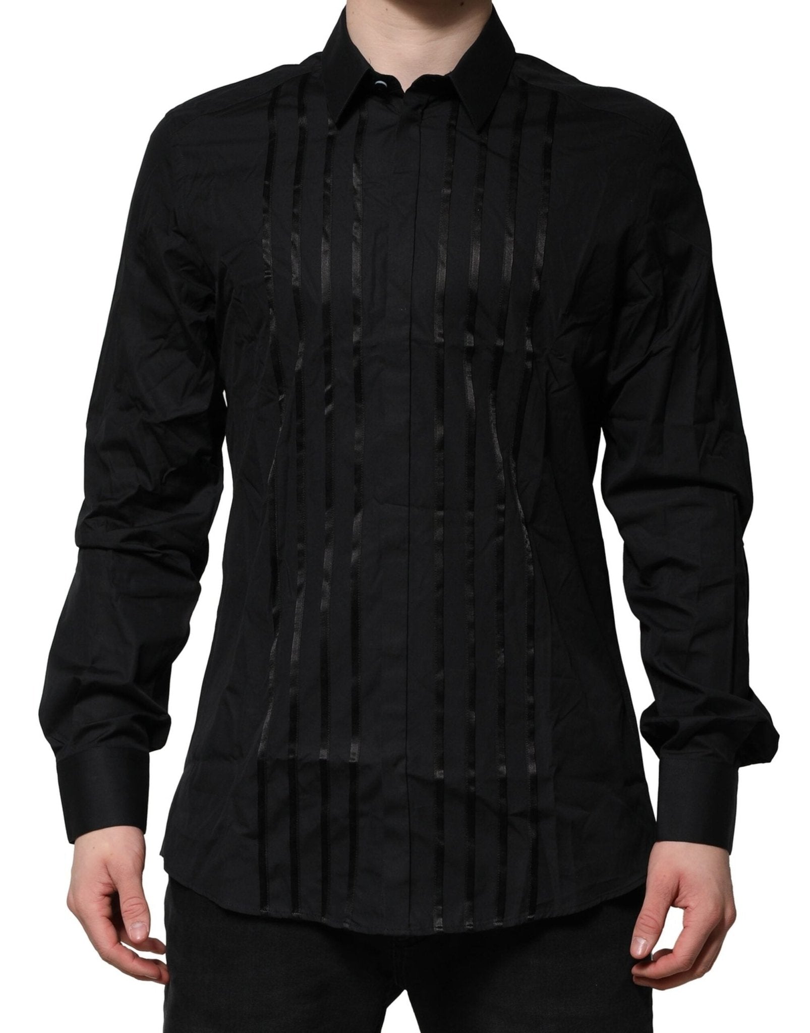 Dolce & Gabbana Black Cotton GOLD Mens Dress Formal Shirt – IT42 | XL par Dolce & Gabbana | Disponible sur Sandy Store ByNet
