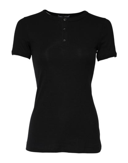 Dolce & Gabbana Black Cotton Henley Short Sleeves Top T-shirt – IT2 | S par Dolce & Gabbana | Disponible sur Sandy Store ByNet