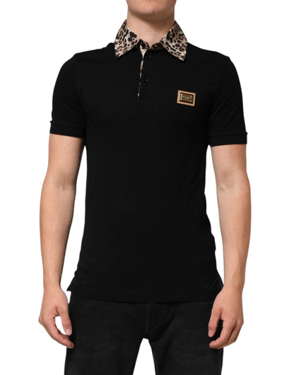 Dolce & Gabbana Black Cotton Leopard Collar Polo T-shirt – IT44 | XS par Dolce & Gabbana | Disponible sur Sandy Store ByNet