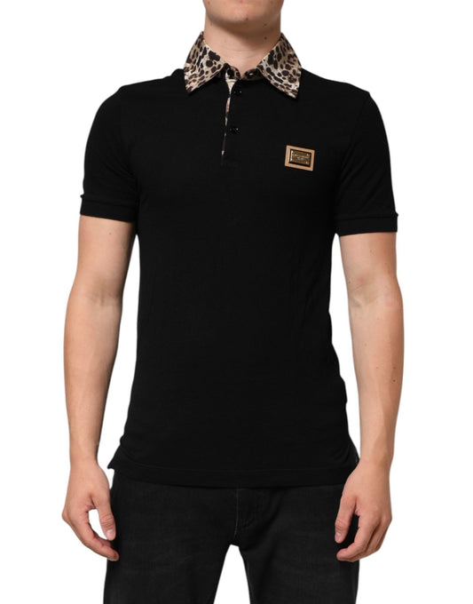 Dolce & Gabbana Black Cotton Leopard Collar Polo T-shirt – IT44 | XS par Dolce & Gabbana | Disponible sur Sandy Store ByNet