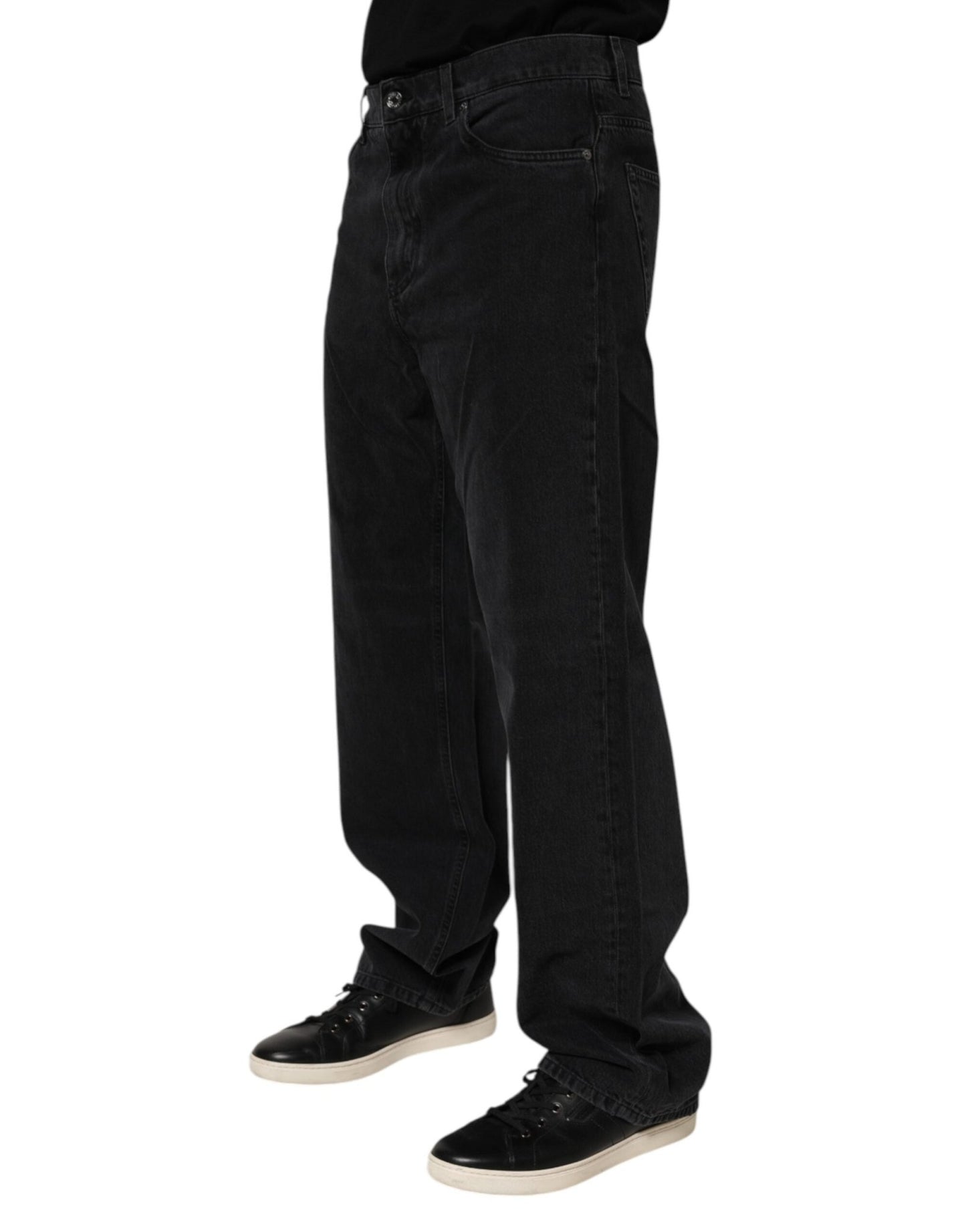 Dolce & Gabbana Black Cotton Logo Men Mid Waist Denim Jeans – IT48 | M par Dolce & Gabbana | Disponible sur Sandy Store ByNet