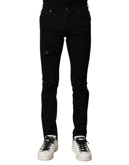 Dolce & Gabbana Black Cotton Logo Plaque Slim Denim Jeans – IT44 | XS par Dolce & Gabbana | Disponible sur Sandy Store ByNet
