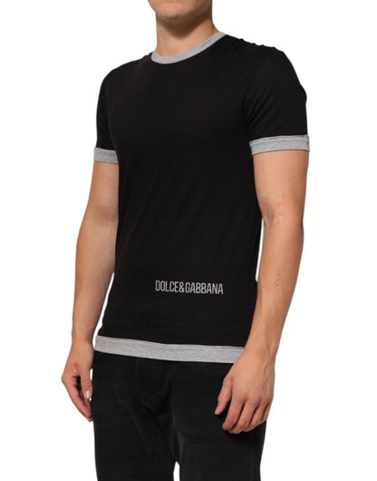 Dolce & Gabbana Black Cotton Logo Print Men Crew Neck T-shirt – IT46 | S par Dolce & Gabbana | Disponible sur Sandy Store ByNet