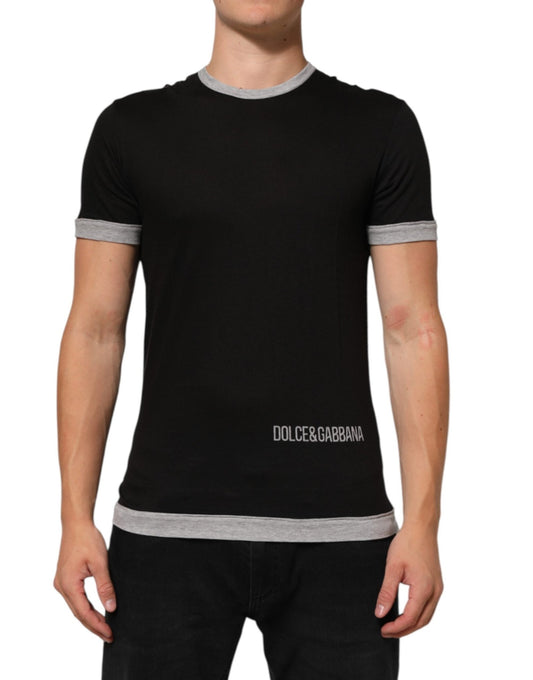 Dolce & Gabbana Black Cotton Logo Print Men Crew Neck T-shirt – IT46 | S par Dolce & Gabbana | Disponible sur Sandy Store ByNet