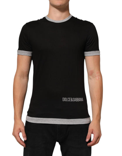 Dolce & Gabbana Black Cotton Logo Print Men Crew Neck T-shirt – IT46 | S par Dolce & Gabbana | Disponible sur Sandy Store ByNet