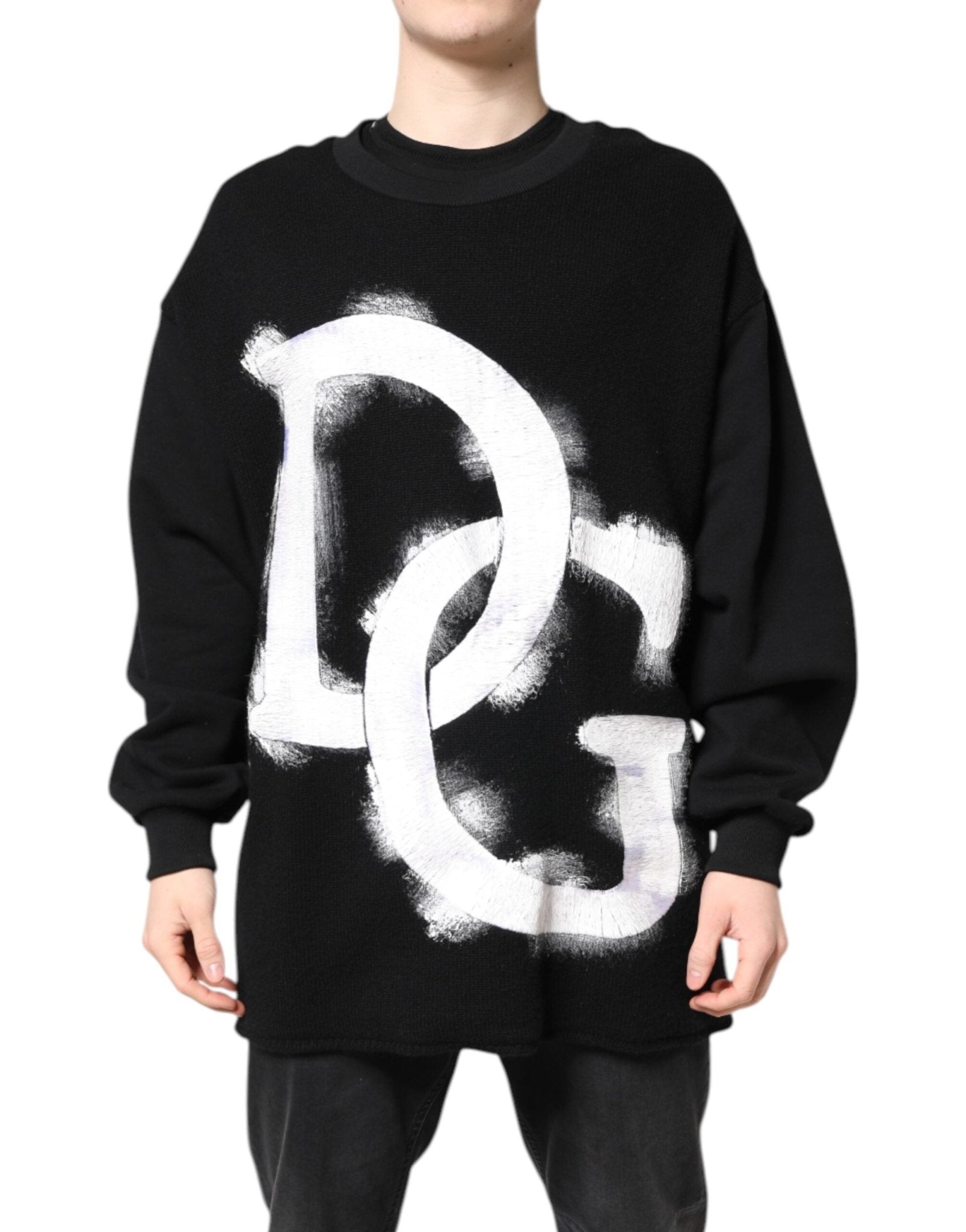 Dolce & Gabbana Black Cotton Logo Print Men Pullover Sweater – IT50 | L par Dolce & Gabbana | Disponible sur Sandy Store ByNet