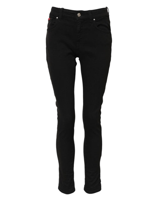 Dolce & Gabbana Black Cotton Logo Skinny Mid Waist Denim Jeans – IT38 | XS par Dolce & Gabbana | Disponible sur Sandy Store ByNet