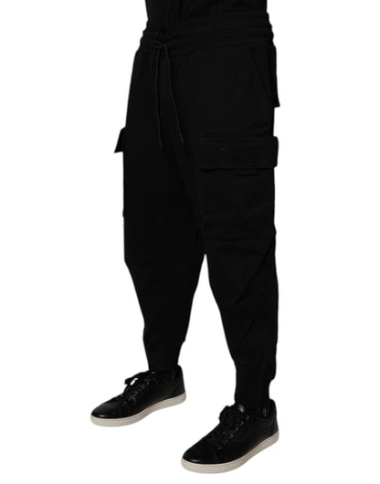 Dolce & Gabbana Black Cotton Men Cargo Jogger Sweatpants Pants - Sandy Store ByNet