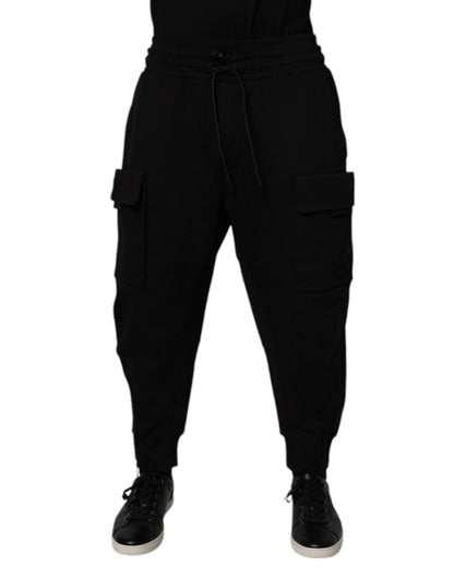 Dolce & Gabbana Black Cotton Men Cargo Jogger Sweatpants Pants - Sandy Store ByNet