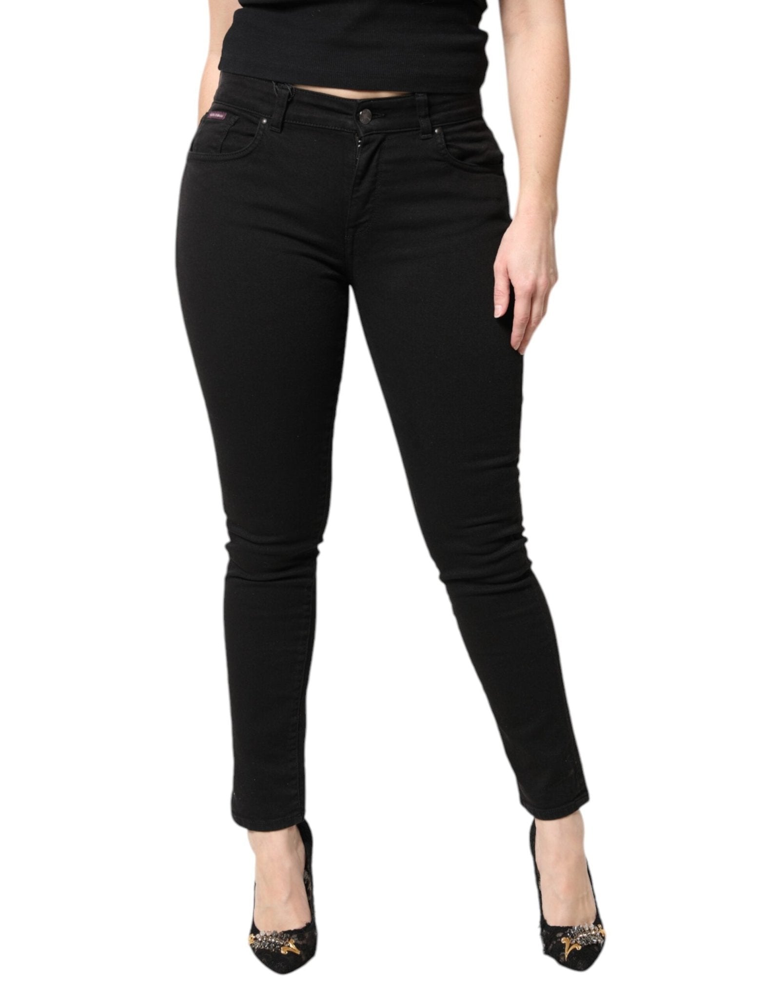 Dolce & Gabbana Black Cotton Mid Waisted Skinny Denim Jeans - Sandy Store ByNet