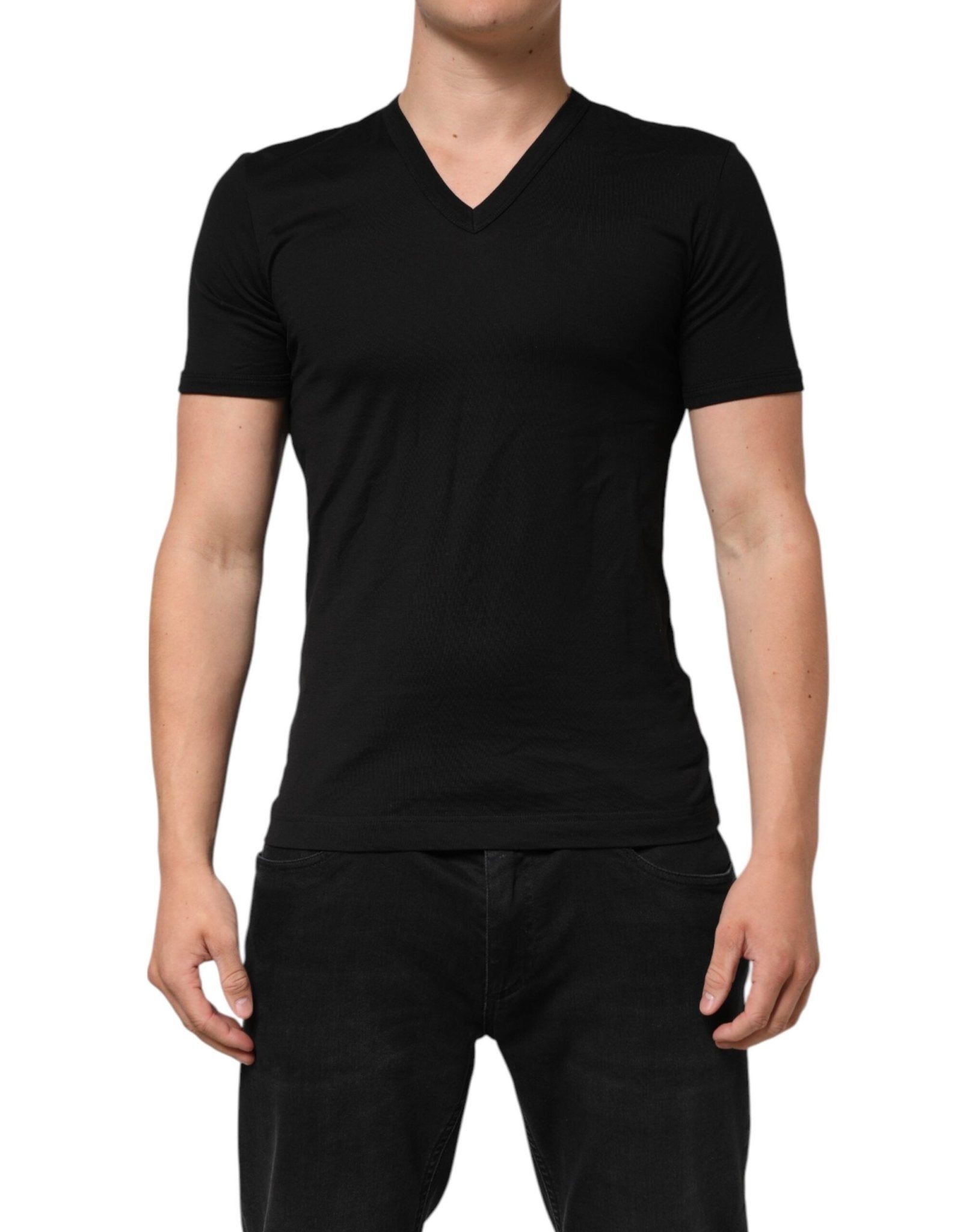 Dolce & Gabbana Black Cotton Plain V - Neck Men Shirt T-shirt – IT44 | XS par Dolce & Gabbana | Disponible sur Sandy Store ByNet