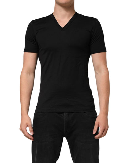 Dolce & Gabbana Black Cotton Plain V - Neck Men Shirt T-shirt – IT44 | XS par Dolce & Gabbana | Disponible sur Sandy Store ByNet