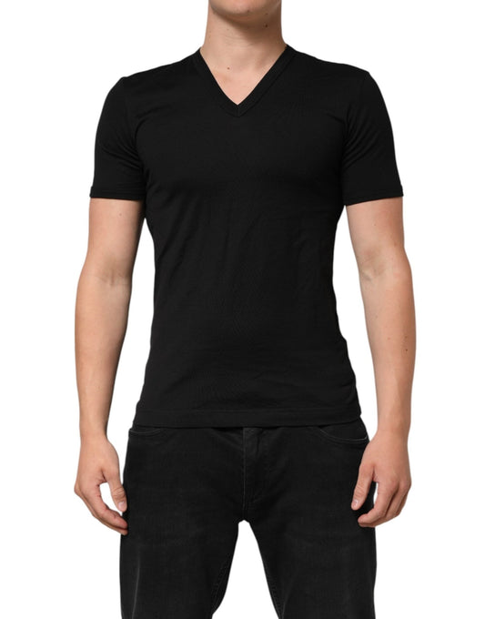 Dolce & Gabbana Black Cotton Plain V - Neck Men Shirt T-shirt – IT44 | XS par Dolce & Gabbana | Disponible sur Sandy Store ByNet