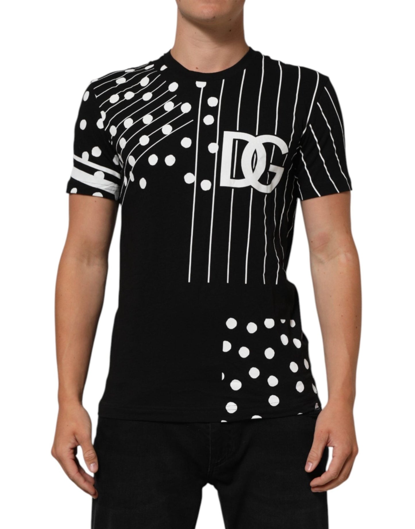 Dolce & Gabbana Black Cotton Polka Dots Round Neck T-shirt – IT46 | S par Dolce & Gabbana | Disponible sur Sandy Store ByNet