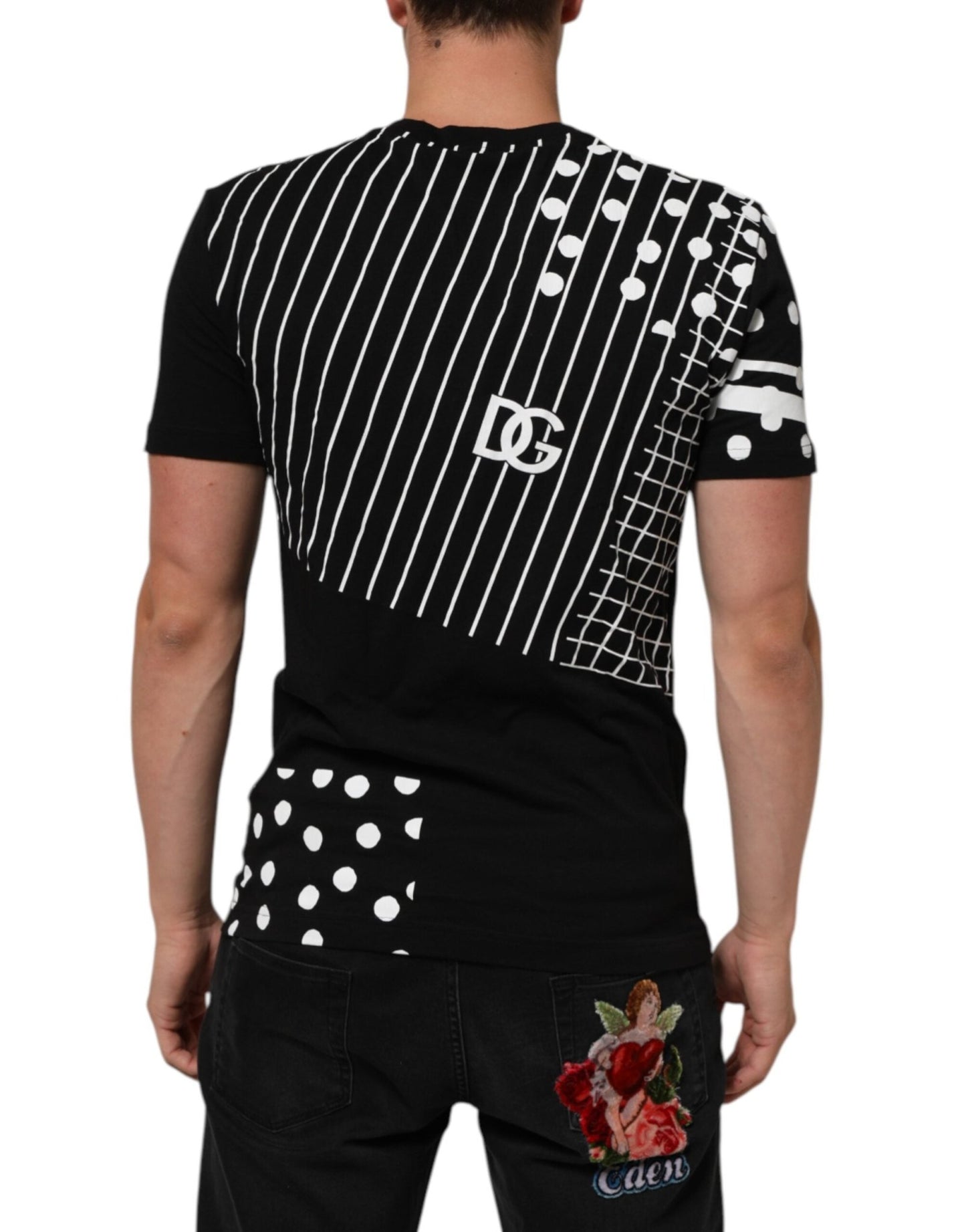 Dolce & Gabbana Black Cotton Polka Dots Round Neck T-shirt – IT46 | S par Dolce & Gabbana | Disponible sur Sandy Store ByNet