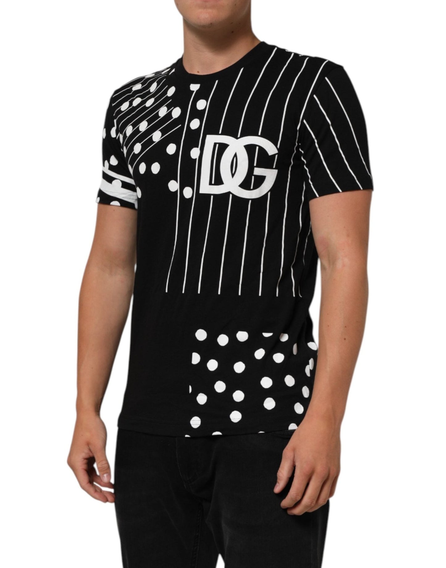 Dolce & Gabbana Black Cotton Polka Dots Round Neck T-shirt – IT46 | S par Dolce & Gabbana | Disponible sur Sandy Store ByNet