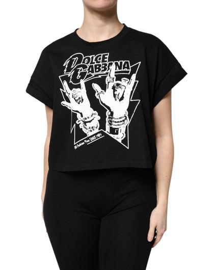 Dolce & Gabbana Black Cotton Printed Short Sleeves T-shirt – IT50|3XL par Dolce & Gabbana | Disponible sur Sandy Store ByNet