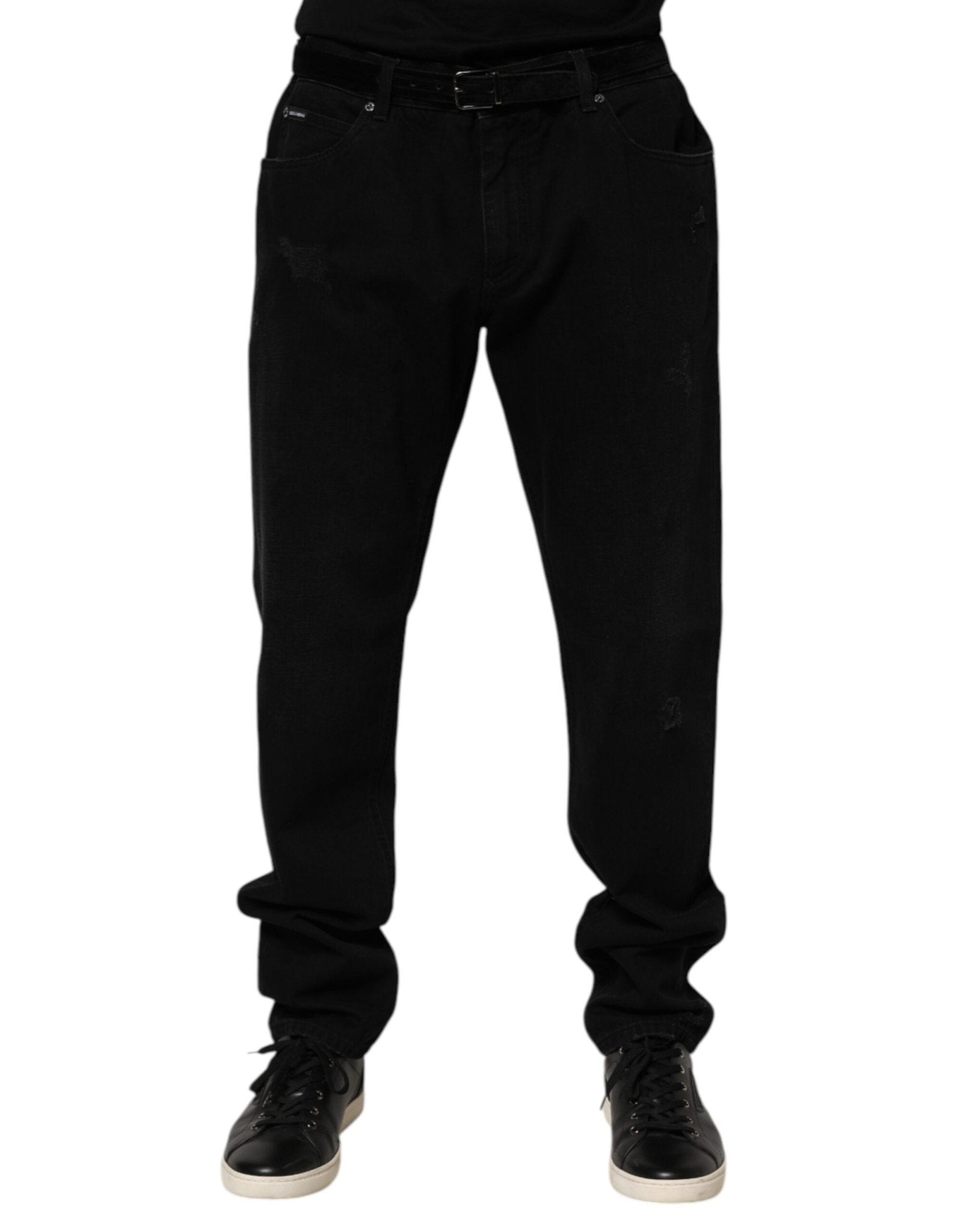 Dolce & Gabbana Black Cotton Regular Denim Men Trouser Jeans – IT56 | XXL par Dolce & Gabbana | Disponible sur Sandy Store ByNet