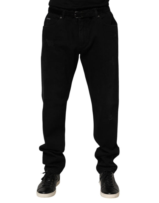 Dolce & Gabbana Black Cotton Regular Denim Men Trouser Jeans – IT56 | XXL par Dolce & Gabbana | Disponible sur Sandy Store ByNet